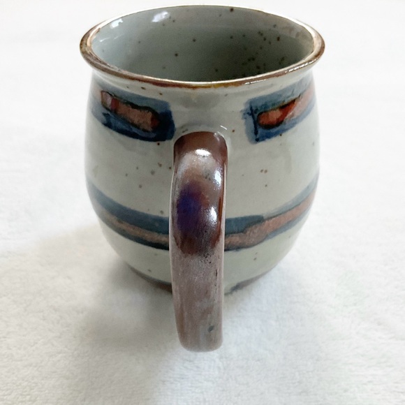 Handmade Studio Art Pottery Glazed Speckled Stripe Coffee Tea Mug - Picture 3 of 9